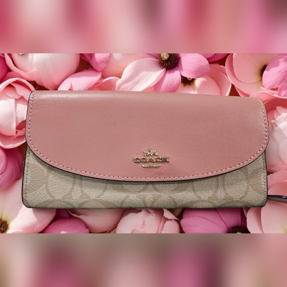 Coach Pink Leather & Light Tan Coated Canvas Wallet - Picture 1 of 8